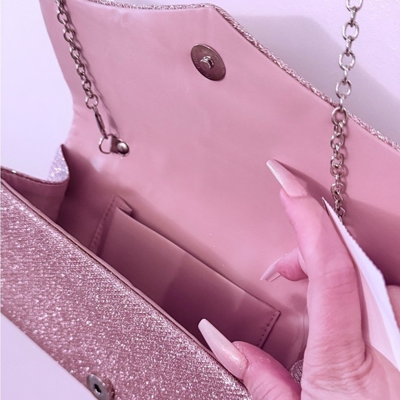 Pink Glitter Clutch Bag with Detachable Chain - Picture 5 of 8